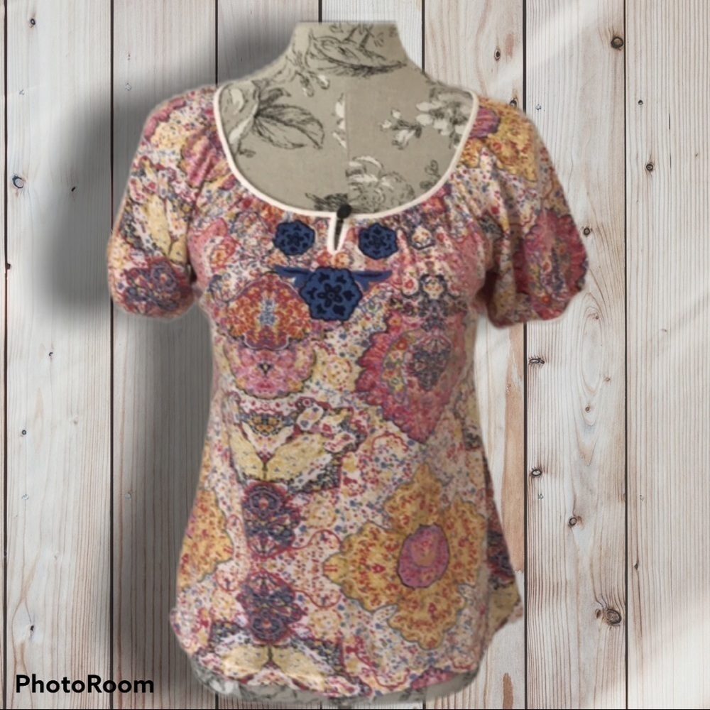 Anthropologie C Keer Colorful Flower Top M